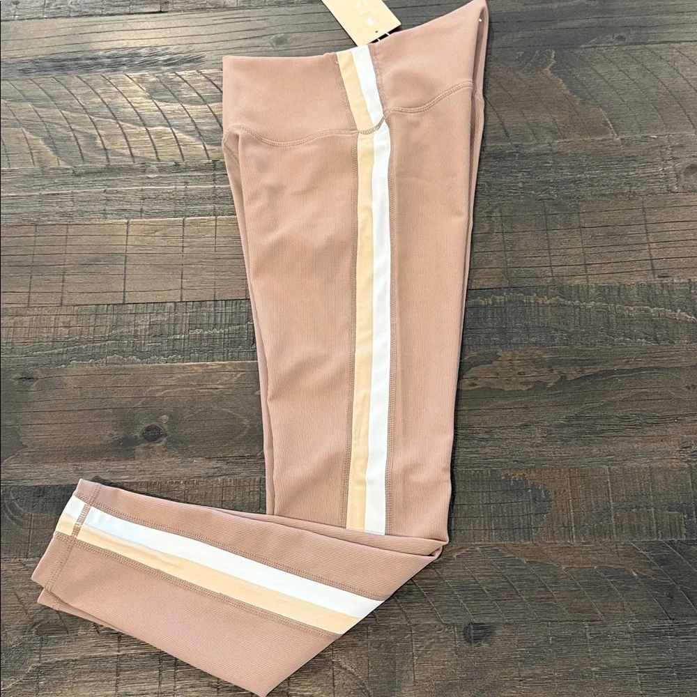 WILO The Label 2 Piece Sports Bra and Leggings Brown High Waist Stripe Ribbed S - Picture 6 of 16